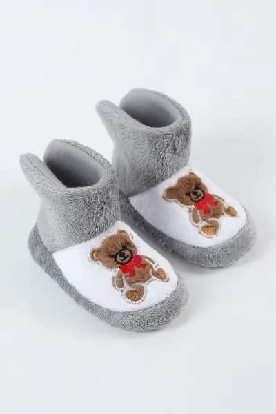 Gri Beyaz ( 25 - 30 ) Peluş Figürlü Erkek Çocuk Panduf 498644