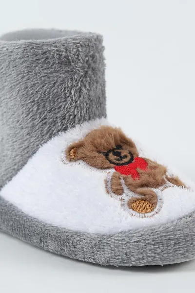 Gri Beyaz ( 25 - 30 ) Peluş Figürlü Erkek Çocuk Panduf 498644