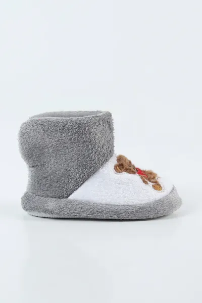 Gri Beyaz ( 25 - 30 ) Peluş Figürlü Erkek Çocuk Panduf 498644