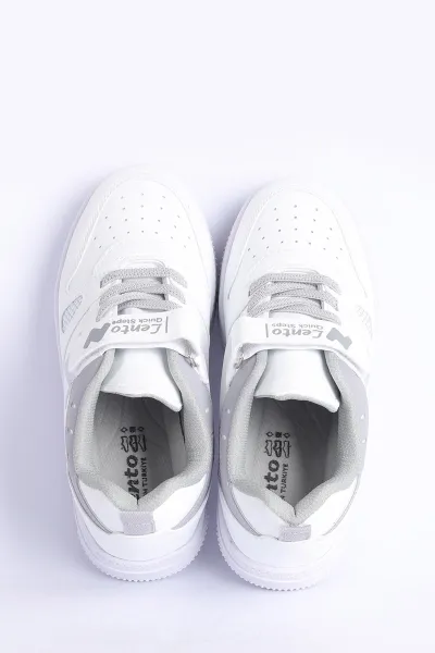 Gri Beyaz (31-35 Filet ) Z Nakışlı Kalın Topuk  Cırtlı Kız Çocuk Spor Ayakkabı 308195
