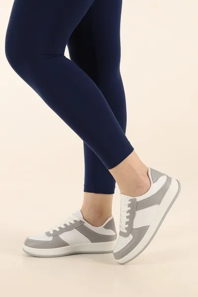 Gri Beyaz Bağcıklı Kadın Spor Ayakkabı 436681