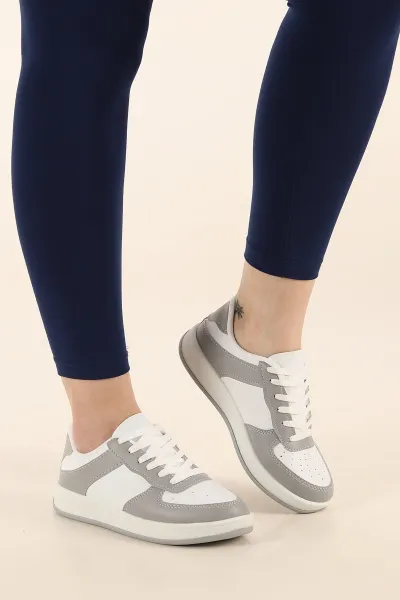 Gri Beyaz Bağcıklı Kadın Spor Ayakkabı 436681