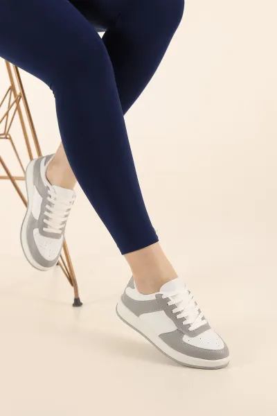 Gri Beyaz Bağcıklı Kadın Spor Ayakkabı 436681