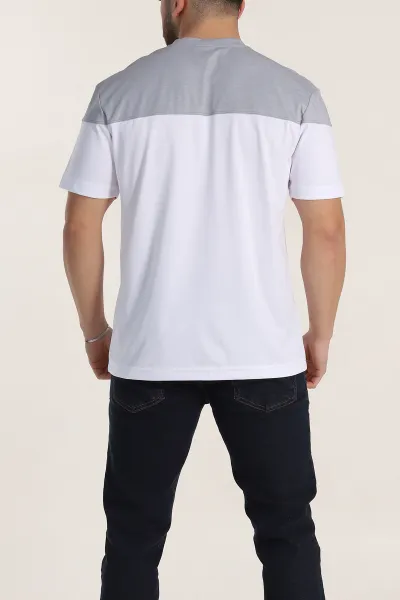 Gri Beyaz Çift Renk Regular Fit Jakarlı Erkek Tişört 346249