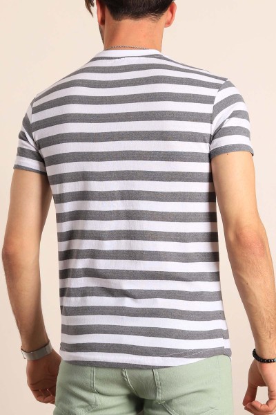 Gri Beyaz Çizgili Regular Fit Erkek Tişört 188015