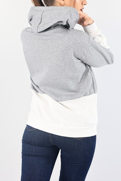 Gri Beyaz Kapüşonlu İçi Şardonlu Sweat 87763
