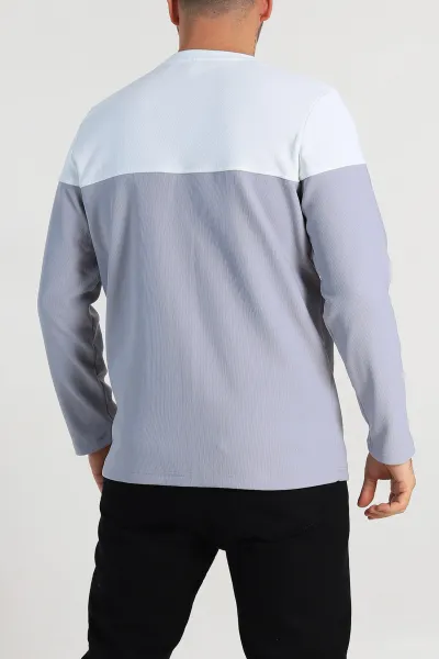 Gri Beyaz Regular Fit Kabartma Baskılı Erkek Sweatshirt 305870