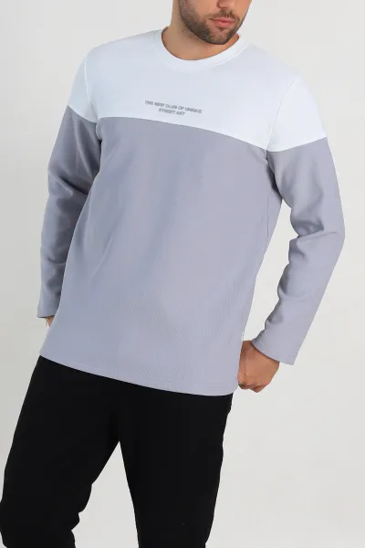 Gri Beyaz Regular Fit Kabartma Baskılı Erkek Sweatshirt 305870