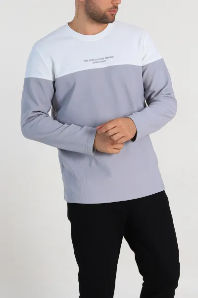 Gri Beyaz Regular Fit Kabartma Baskılı Erkek Sweatshirt 305870
