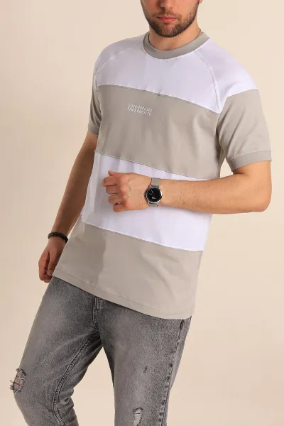Gri Beyaz Regular Fit Yazı Detay Reglan Kol Erkek Tişört 262735