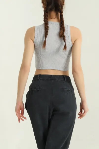 Gri Bisiklet Yaka Crop Atlet 336803