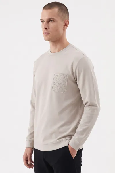Gri Bisiklet Yaka Kabartma Detaylı Erkek Sweatshirt 482803