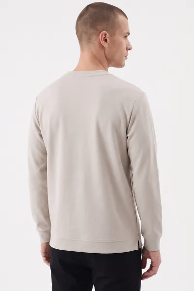 Gri Bisiklet Yaka Kabartma Detaylı Erkek Sweatshirt 482803