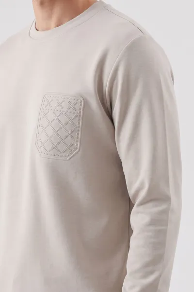 Gri Bisiklet Yaka Kabartma Detaylı Erkek Sweatshirt 482803