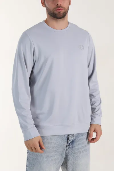 Gri Bisiklet Yaka Likralı Erkek Sweatshirt 410581