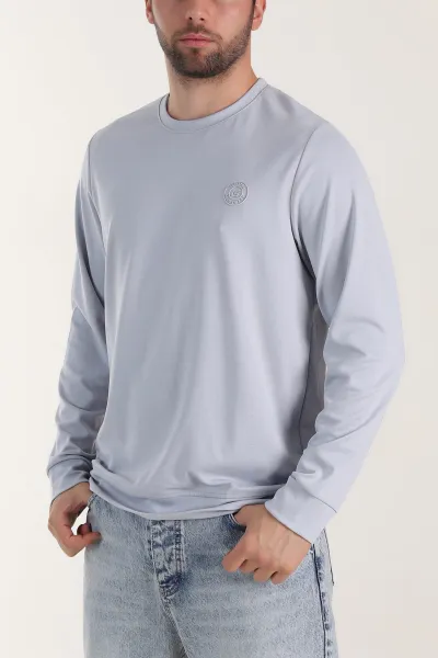 Gri Bisiklet Yaka Likralı Erkek Sweatshirt 410581