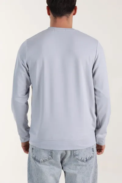 Gri Bisiklet Yaka Likralı Erkek Sweatshirt 410581