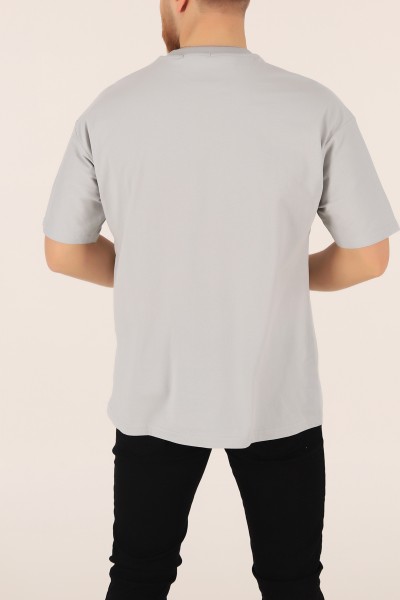 Gri Bisiklet Yaka Oversize Erkek Tişört 169585