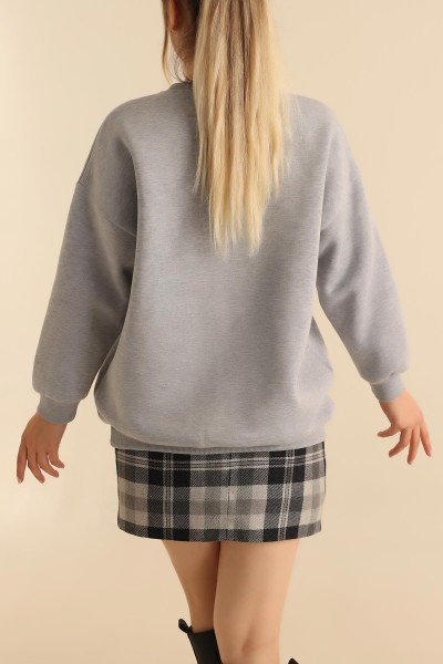 Gri Bisiklet Yaka Şardonlu Sweat 216604
