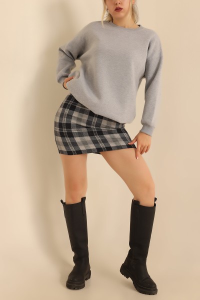 Gri Bisiklet Yaka Şardonlu Sweat 216604