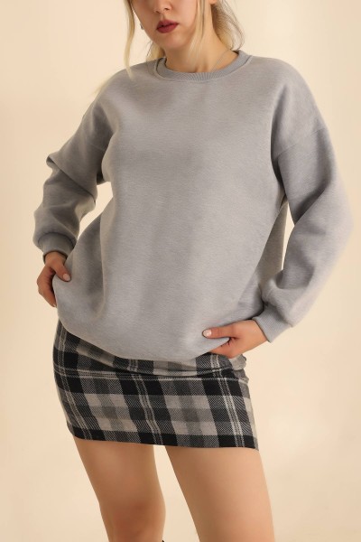 Gri Bisiklet Yaka Şardonlu Sweat 216604