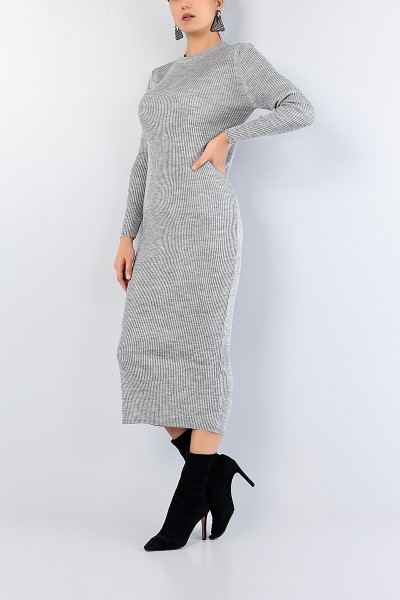 Gri Bisiklet Yaka Triko Elbise 76077