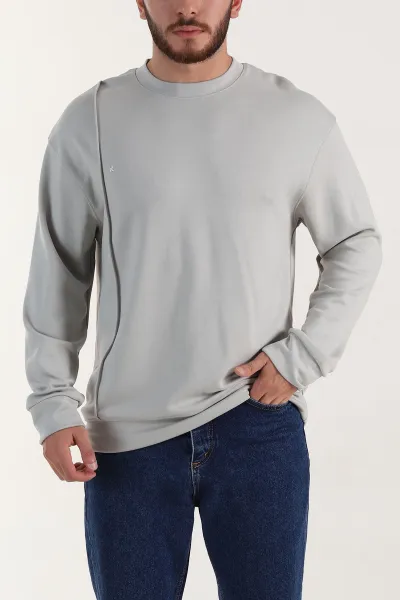 Gri Bisiklet Yaka Uzun Kollu Erkek Sweatshirt 396970