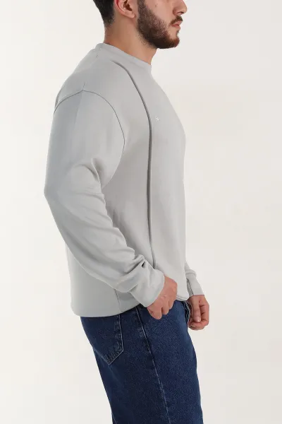 Gri Bisiklet Yaka Uzun Kollu Erkek Sweatshirt 396970