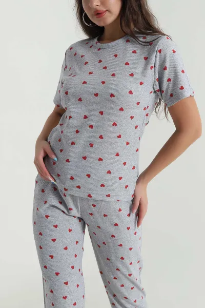 Gri Bisiklet Yaka Wafıl Kadın Pijama Takımı 482594