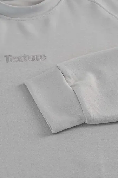 Gri Bisiklet Yaka Yazı Detaylı Erkek Sweatshirt 396244