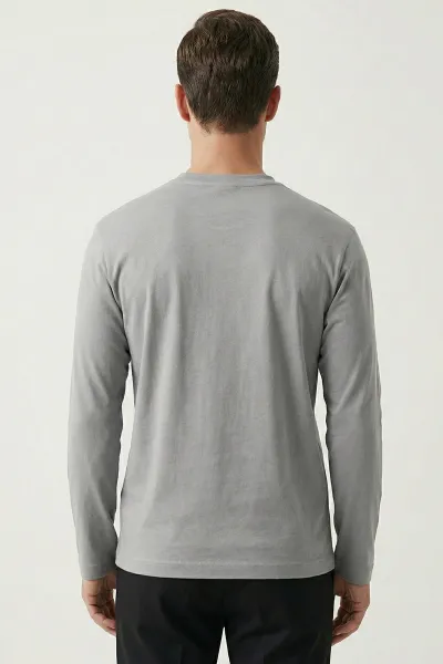 Gri Bisiklet Yaka Yazı Detaylı Erkek Sweatshirt 422010
