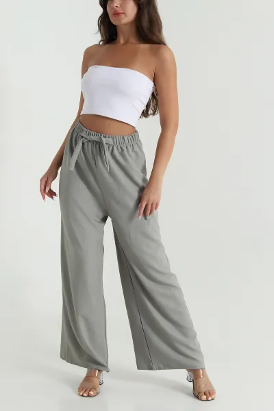 Gri Bol Paça Keten Kadın Pantolon 471560