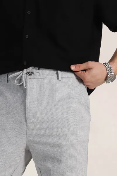 Gri Boyfriend Bel Arkası Lastikli Gofre Kumaş Erkek Pantolon 344986