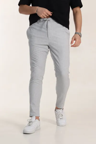 Gri Boyfriend Bel Arkası Lastikli Gofre Kumaş Erkek Pantolon 344986