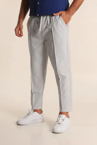 Gri Boyfriend Fit Gofre Kumaş Çimalı Erkek Kumaş Pantolon 290545