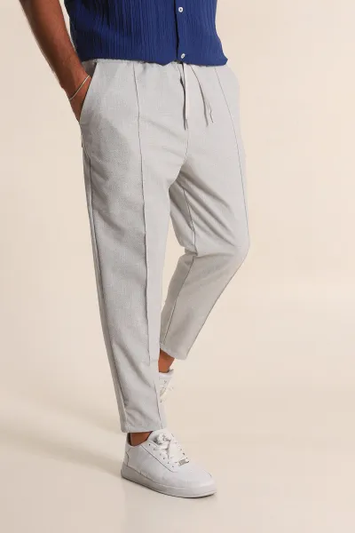 Gri Boyfriend Fit Gofre Kumaş Çimalı Erkek Kumaş Pantolon 290545