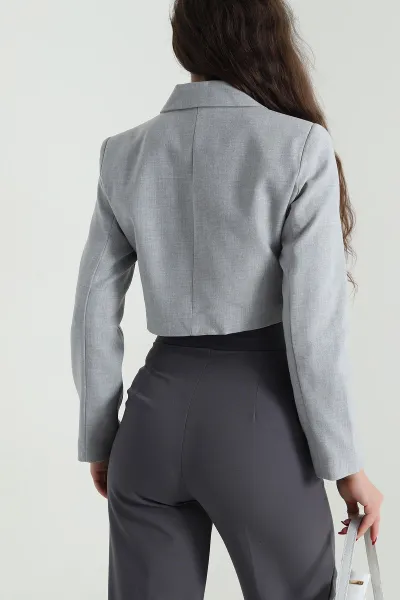 Gri Crop Bezayağı Kadın Ceket 497661