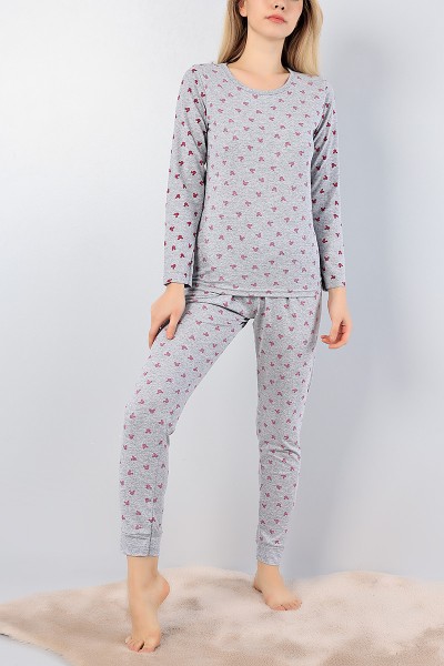 Gri Desenli Bayan Pijama Takımı 77716