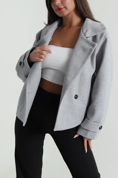 Gri Dik Yaka Kaşe Kadın Mont 488306