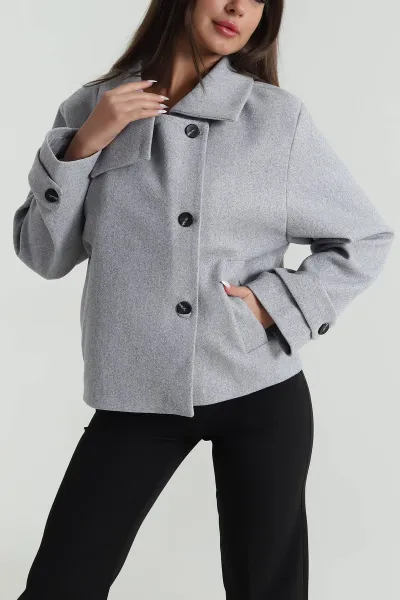Gri Dik Yaka Kaşe Kadın Mont 488306