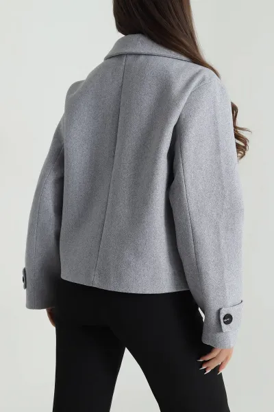 Gri Dik Yaka Kaşe Kadın Mont 488306