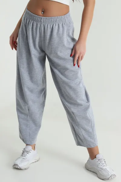 Gri Double Face Bol Paça Kadın Pantolon 493248