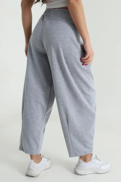 Gri Double Face Bol Paça Kadın Pantolon 493248