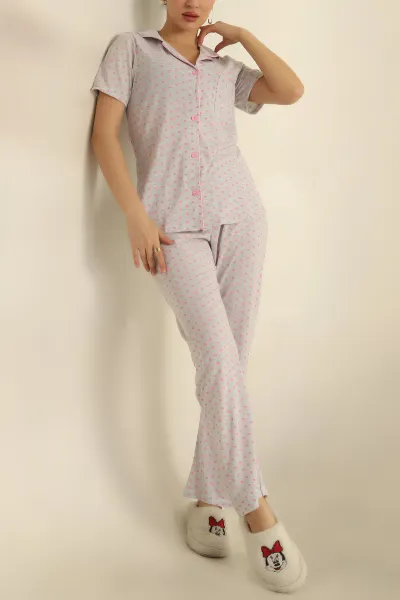 Gri Düğmeli Bayan Pijama Takımı 251567