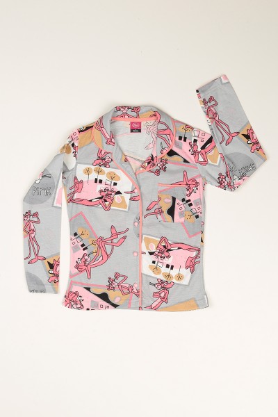 Gri Düğmeli Kız Çocuk Pijama Takımı 77884