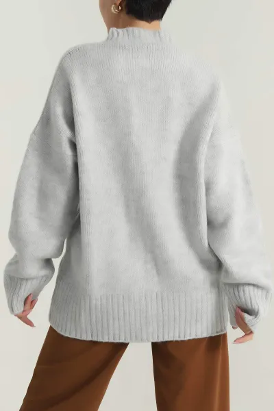 Gri Düğmeli Oversize Kadın Triko Hırka 401060