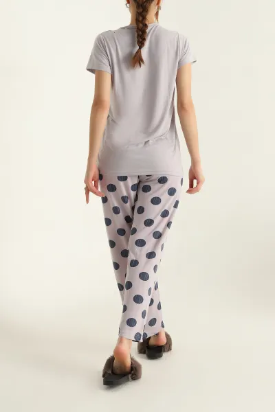 Gri Düğmeli Viskon Bayan Pijama Takımı 288960