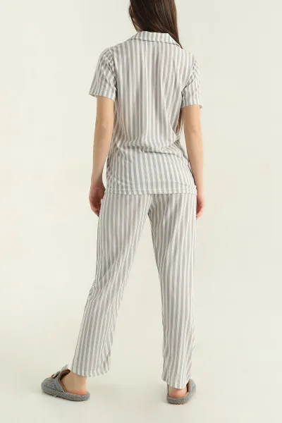 Gri Düğmeli Viskon Kadın Pijama Takımı 347358