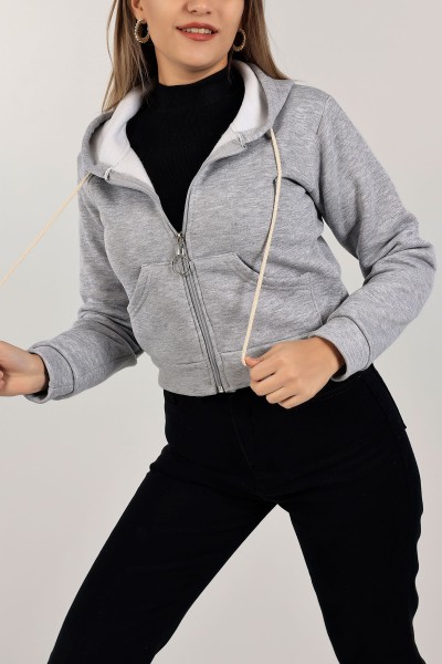 Gri Fermuarlı İçi Şardonlu Bayan Sweat 141255