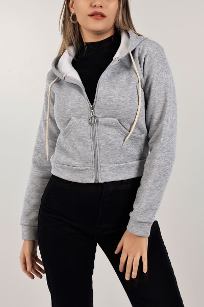 Gri Fermuarlı İçi Şardonlu Bayan Sweat 141255